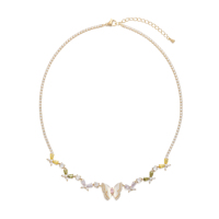 Magnifique Collier Papillon en Laiton Plaqué Or 14K avec Zircon Cubique Marquise Incrusté, Chaîne Tennis, Bijou Tendance pour Anniversaire et Banquet