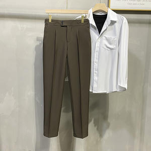Vente chaude hommes printemps et automne britannique sans repassage Tube droit lâche affaissement pantalons décontractés de haute qualité costume d'affaires pantalon - Product Image 1