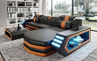 Canapé d'angle moderne en cuir LED futuriste, très vendu, pour salon, ensemble de meubles en cuir véritable de haute qualité