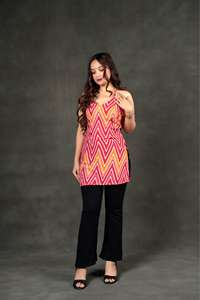 Kurti Halter Chevron Exclusif Siya Confortable Dos Élastique Motif Floral Zigzag Polyvalent Fête Quotidien Bestseller Infroissable - Product Image 3