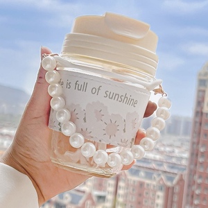 Taza de cristal <span class=keywords><strong>Ins</strong></span> DE ALTO aspecto, taza de perla impresa, taza de regalo de paja, taza portátil de agua para café, taza doble para beber, vidrio de recuerdo - Product Image 3