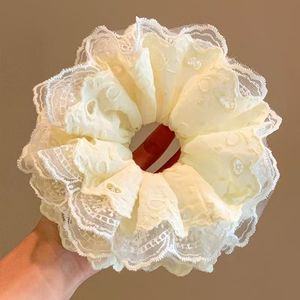 Élastique à cheveux double couche en dentelle brodée avec nœud <span class=keywords><strong>pour</strong></span> femme, <span class=keywords><strong>accessoire</strong></span> haut de gamme <span class=keywords><strong>pour</strong></span> queue de cheval basse, cordon à cheveux élégant - Product Image 3