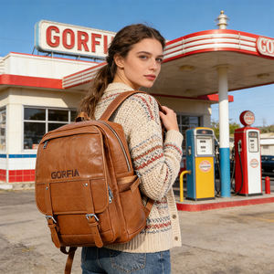 Leather Laptop <b>Backpack</b> for Men Women Business Travel <b>Backpack</b> Large Capacity Multi Pocket OEM Factory - Product Image 1