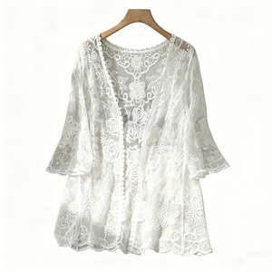 Cárdigan de Ganchillo con Bordado Floral Bohemio para Mujer, Chal de Playa Calado de Malla, Disponible para ODM - Product Image 1