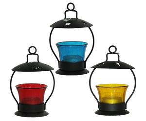 4 Piece Metal Tealight Candle Holder <b>Set</b> Hanging <b>Lantern</b> Style Table Decor Color Glass Cups for Home Wedding Party - Product Image 2