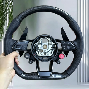 Volant en cuir semi-perforé noir avec surpiqûres et bouton R8 en fibre de carbone pour <span class=keywords><strong>Audi</strong></span> A3 A4 A5 S3 S4 S5 B9 <span class=keywords><strong>2023</strong></span> - Product Image 6