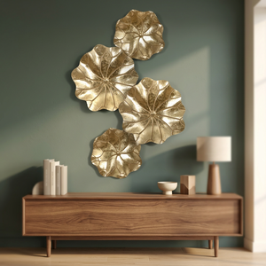 Décoration murale en métal feuille d'or, artisanale, style moderne glamour, ensemble multi-pièces à fixer au mur - Product Image 3
