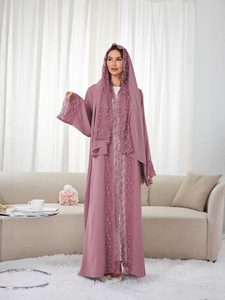 <span class=keywords><strong>Abaya</strong></span> style Dubaï 2026, robe maxi musulmane, vente en gros, <span class=keywords><strong>abaya</strong></span> marron fermée avec poignets floraux ornés - Product Image 4