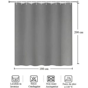 Grey Shower <b>Curtain</b> 180x200 Cm <b>Waterproof</b> Mildew Proof Polyester EVA Fabric With 16 Rings - Product Image 3