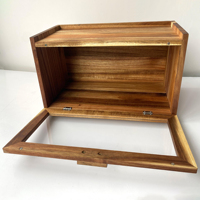Boîte à pain en bois d'acacia avec fenêtre de style fermier de grande capacité Porte-pain Accessoire de cuisine pour le stockage et le conteneur d'aliments