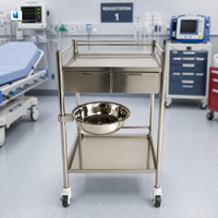 Chariot médical en acier inoxydable BT-SIT032, chariot de traitement, chariot utilitaire d'hôpital, chariot à instruments à 2 niveaux, roues silencieuses, CE ISO