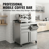 Chariot de bar à café mobile en acier inoxydable avec logo personnalisé, tiroirs, armoire, certifié NSF, résistant à la corrosion, capacité de charge de 300 kg/m