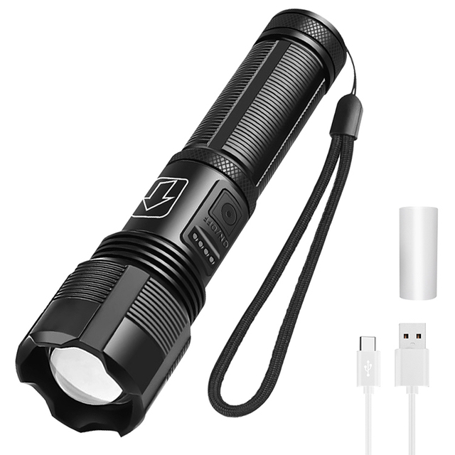 Boruit New Popular 4000lm High Brightness XHP50 LED Flashlight 5Work Modes Zoomable Function Lanyard Light Portable for Camping