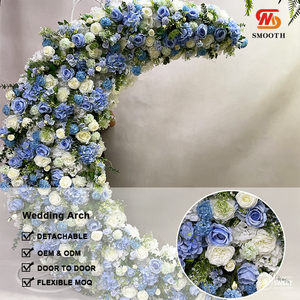 โรงงาน LEDA ขายส่งอุปกรณ์ตกแต่งงานแต่งงาน ซุ้มดอกกุหลาบสีฟ้ารูปพระจันทร์ ฉากหลังสำเร็จรูป - Product Image 3