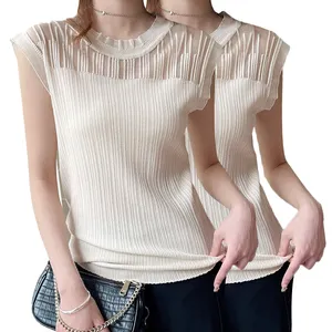 Tencel And Woolen Lace Ruffle Women Tank Top Sleeveless Lace Neck And Sleeves Knit Pullover Women's Bottoming Cutout Sweater
