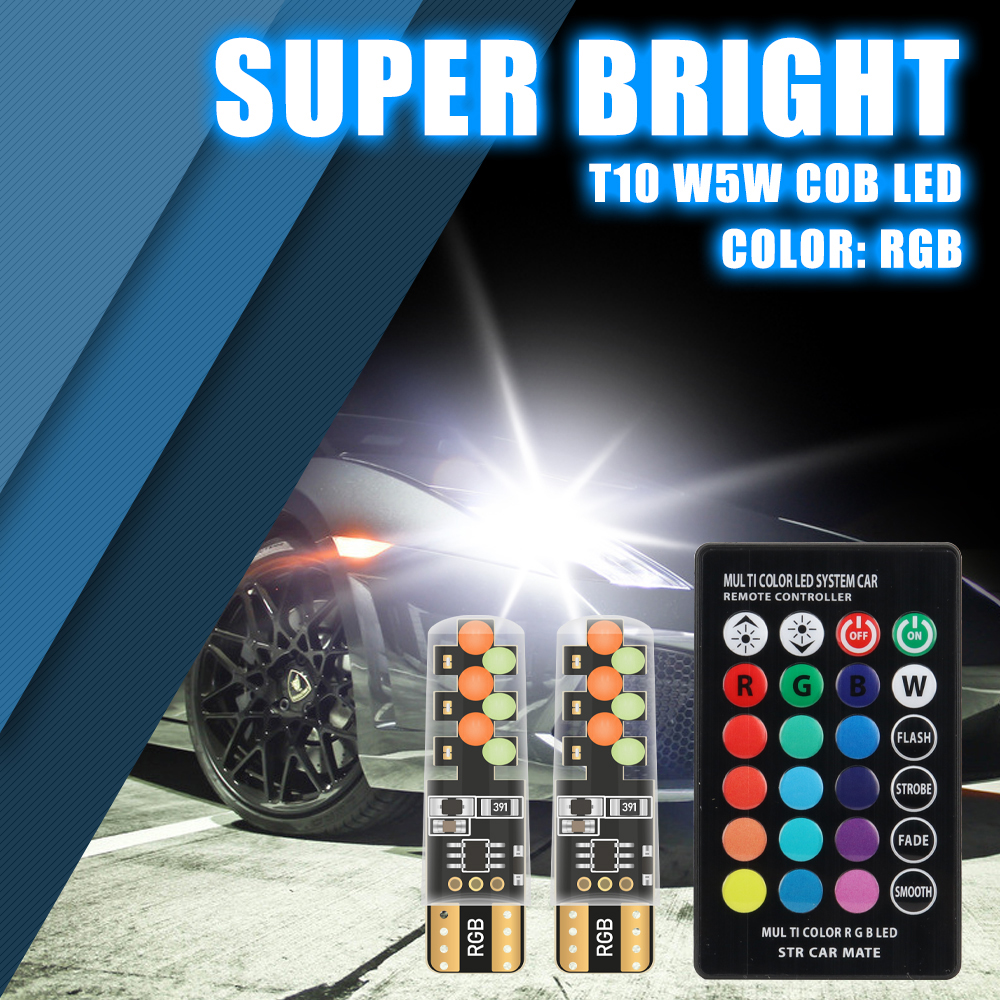 Multi-Color RGB LED Bulb With RF Remote - Fits 168 194 T10 Parking Lights, Car Interior - View #3