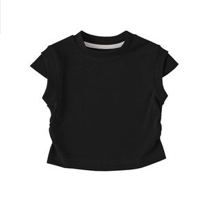 Nieuw geplooide design zachte op maat gemaakte patroon effen multi-kleur 95% katoen 5% spandex meisjes kinder T-shirt - Product Image 5