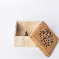Boîte Bakhoor en pierre naturelle de luxe avec couvercle Mubkhar Bukhoor support Yoga méditation travertin carré brûleur d'encens