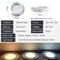 Luminaire LED encastré ultra-plat 12V 3W 14mm pour étagère domestique et cuisine, trou de 55mm