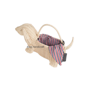 Panier en rotin au design mignon en forme de chien avec poignée pour enfants, sac panier en osier ou panier de pique-nique de rangement - Product Image 2