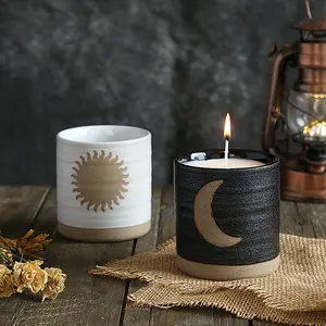 European Style Gift Crafts Sun Moon Pattern Frosted Matte Black White Unique Decorative Luxury Candle Jar