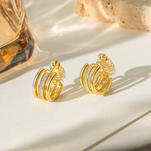 C Shaped Gold <b>Stud</b> <b>Earrings</b> With <b>Crystal</b> Inlay For Women Anniversary Jewelry - Product Image 3