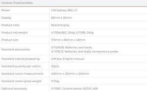 UNI-T UT139S มัลติมิเตอร์แบบดิจิตอล True RMS 6000 ค่าการนับ ช่วงอัตโนมัติ III 600V สำหรับช่างไฟฟ้าและระบบอัตโนมัติ - Product Image 6