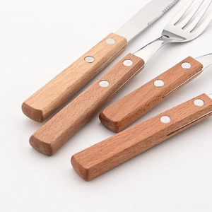 Retro Eco Friendly Stainless Steel 304 Wood Handle Cutlery <b>Set</b> Premium Flatware With Wooden Handle Wholesale - Product Image 3