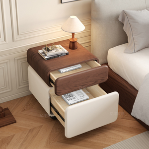 Solid Wood Nightstand With Safe Integrated Bedroom <b>Storage</b> Cabinet Multifunctional Design For Home Use - Product Image 4