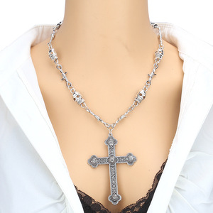<b>Cross</b> Pendant Necklace Tibetan Silver Gothic Design Skull <b>Chain</b> Fashion Jewelry for Men Women - Product Image 1