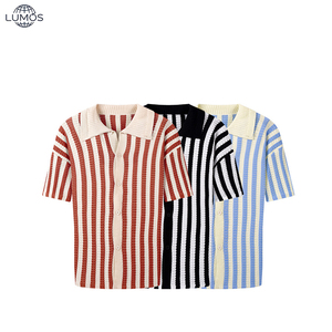 Cárdigan de punto transpirable de alta calidad para <span class=keywords><strong>hombre</strong></span>, con rayas, manga corta, cuello solapa, estilo polo, de una sola botonadura. - Product Image 1