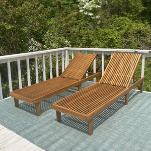 Ensemble <span class=keywords><strong>de</strong></span> chaises longues d'extérieur Combohome en bois d'<span class=keywords><strong>acacia</strong></span>, chaise longue inclinable avec dossier réglable, chaise longue <span class=keywords><strong>de</strong></span> <span class=keywords><strong>jardin</strong></span> moderne pour 2 personnes - Product Image 1