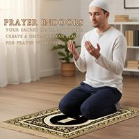 Tapis de prière islamique épais avec bordure florale perlée, fabriqué à la machine, 27,6x43,3 po, noir, pour la méditation et la décoration de la maison pour l'Aïd