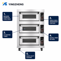 Four commercial 3 niveaux gaz/électrique pour boulangerie, contrôle intelligent de la température, fenêtre en verre, éclairage LED, chaleur supérieure/inférieure, vapeur/pietra perla.