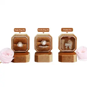 Caixa de presente para embalagem de joias retrô, novidade criativa com anéis de veludo coreanos octogonais, brincos e colares