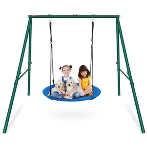 40 Inch Outdoor Tree Swing Flying 700 Pounds Children's Backyard Metal Round Mat Swing Adjustable Safe 360 Rotate Garden Swing