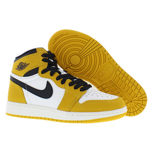 Zapatillas de baloncesto Nike Air Jordan 1 Retro High de cuero original GS Yellow Ochre Black Sail - Product Image 4
