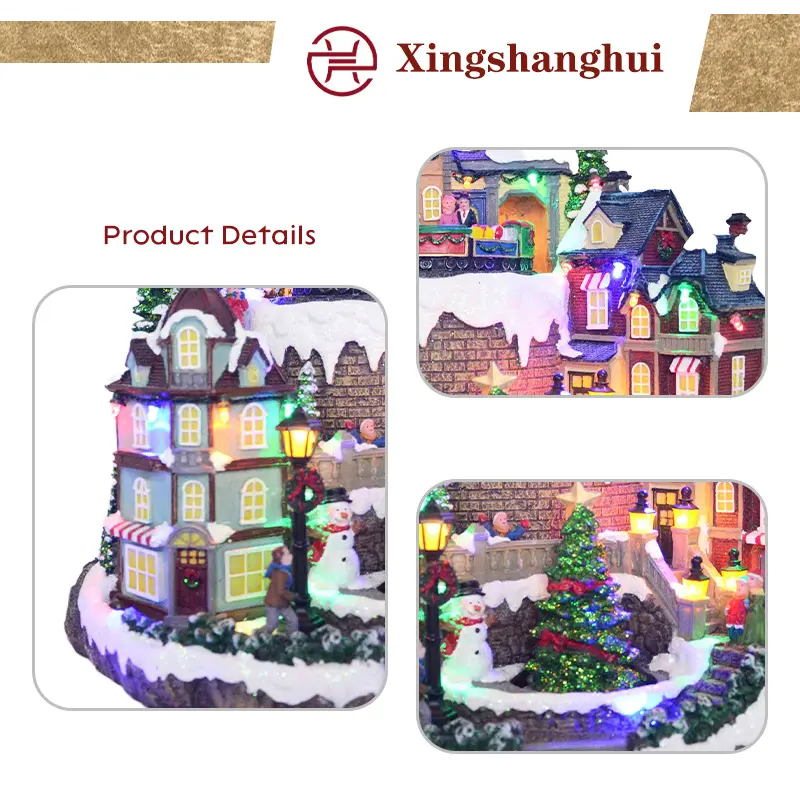 Custom handmade Xmas Santa led Lighting snowman children figures micro village festival gift celebration funny resin craft