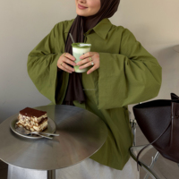 Kemeja Katun Premium OEM Willson untuk Wanita Muslim, Blus Katun Bernapas, Muslimah, Model Regular Fit, Kancing Depan, Lengan Panjang