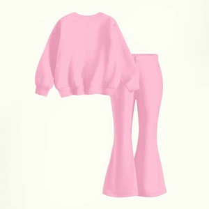 Set di Abbigliamento <span class=keywords><strong>alla</strong></span> <span class=keywords><strong>Moda</strong></span> <span class=keywords><strong>per</strong></span> Bambine, Felpa con Stampa Grafica K-Pop e Pantaloni a Zampa Rosa, Outfit Primaverile e Autunnale Personalizzato - Product Image 4