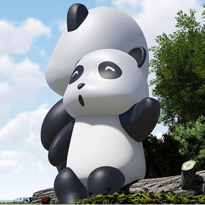Sculpture de panda en fibre de verre pour installation artistique extérieure en parc, figurine animale à poser au sol, décoration paysagère - Product Image 2