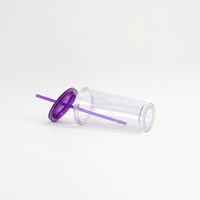 Gobelet en plastique de 700 ml avec couvercle et paille réutilisable, sans BPA, anti-fuite, isolation thermique, transparent, pour boissons froides, avec impression de logo personnalisé