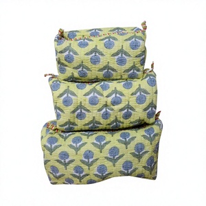 Eco-Friendly Large Cosmetic Organizer <b>Case</b> Pouch Set with Cotton Quilted Design Tassel Zipper Closure Lightweight Durable - Product Image 1