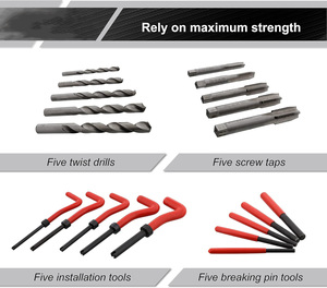 Kit de reparación de roscas de 131 piezas personalizable OEM, llaves de acero, taladros, herramienta de broca de mano para automóvil, métrica inglesa - Product Image 4