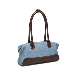Bolso de Hombro Tipo Boston de <span class=keywords><strong>Gran</strong></span> Capacidad, Estilo Casual de Verano, con Parches de Cuero y Mezclilla Vintage, para Mujer - Product Image 1