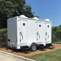 Remorque de toilettes extérieure homologuée DOT à 3 postes, durable et portable, avec climatisation, pour chantier de construction