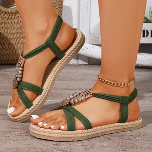 Summer Ladies Bohemian Thick Sole <b>Sandals</b> Retro Bead Carved Metal Ornament Open Toe <b>Elastic</b> Back Strap Outdoor Shoes - Product Image 3