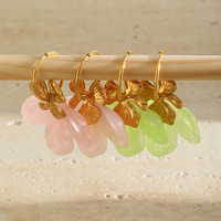 Anting Hoop Bunga Resin Gaya Vintage, Baja Anti Karat 316L PVD, Antialergi, Tahan Air, Perhiasan Fashion