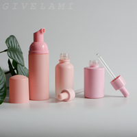 Emballage cosmétique en gros de 5 ml à 60 ml, flacon en mousse rose givré / compte-gouttes / épaule plate en verre, huile essentielle, soin de la peau du visage et du corps