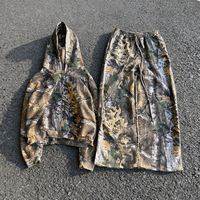 Ensemble de survêtement camouflage respirant oversize pour l'automne, avec pantalon de jogging ample à effet empilé, imprimé Real Tree, fermeture éclair intégrale, style streetwear et pantalon de survêtement court